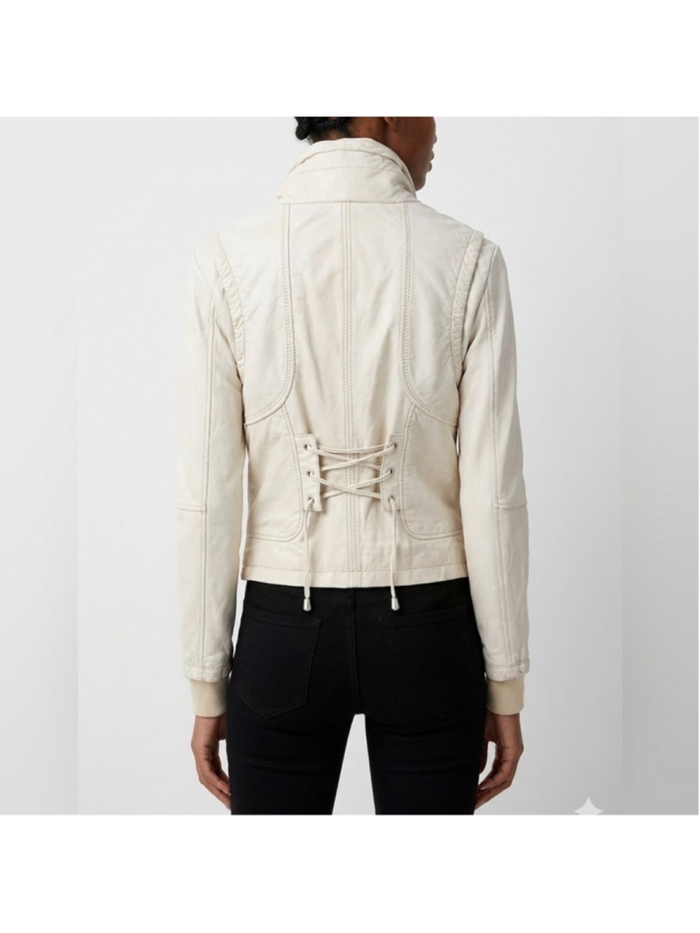 LINE the Label Cream Lamb Skin Leather Cropped Jacket Size M